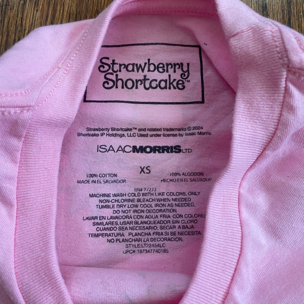 Strawberry Shortcake Pink Cotton T Shirt Size XS Isaac Morris Custard Kitty - Picture 2 of 5